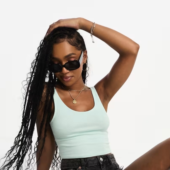 Monki rib scoop neck cropped tank top in Mint - Picture 1 of 2